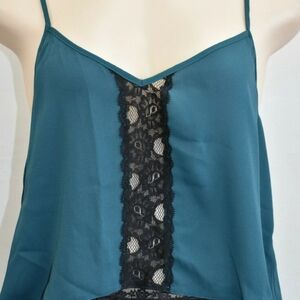 Forever 21 Dark Green And Black Lace, Women's Sheer Chiffon Top, Size S.